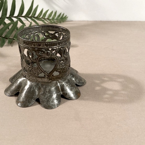 Vintage Punched Tin Candle Holder Heart Design - Picture 4 of 14